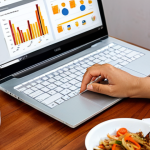 **

A person happily reviewing a personal budget on a laptop, highlighting areas where spending can be reduced. On the table is a home-cooked meal, symbolizing smart spending habits. In the background, a chart showing a steady increase in savings. The scene should evoke a sense of control and progress towards financial freedom in a Vietnamese context.

**