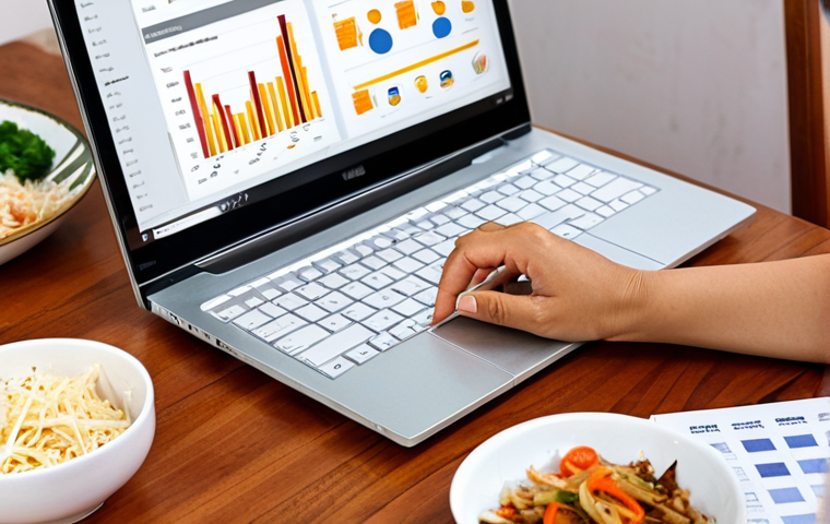 **
A person happily reviewing a personal budget on a laptop, highlighting areas where spending can be reduced. On the table is a home-cooked meal, symbolizing smart spending habits. In the background, a chart showing a steady increase in savings. The scene should evoke a sense of control and progress towards financial freedom in a Vietnamese context.
**